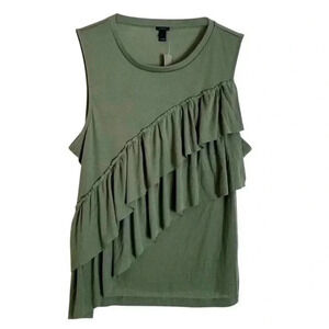 J.Crew Drapey Ruffle Tank Top Green Sleeveless Shirt Size Small